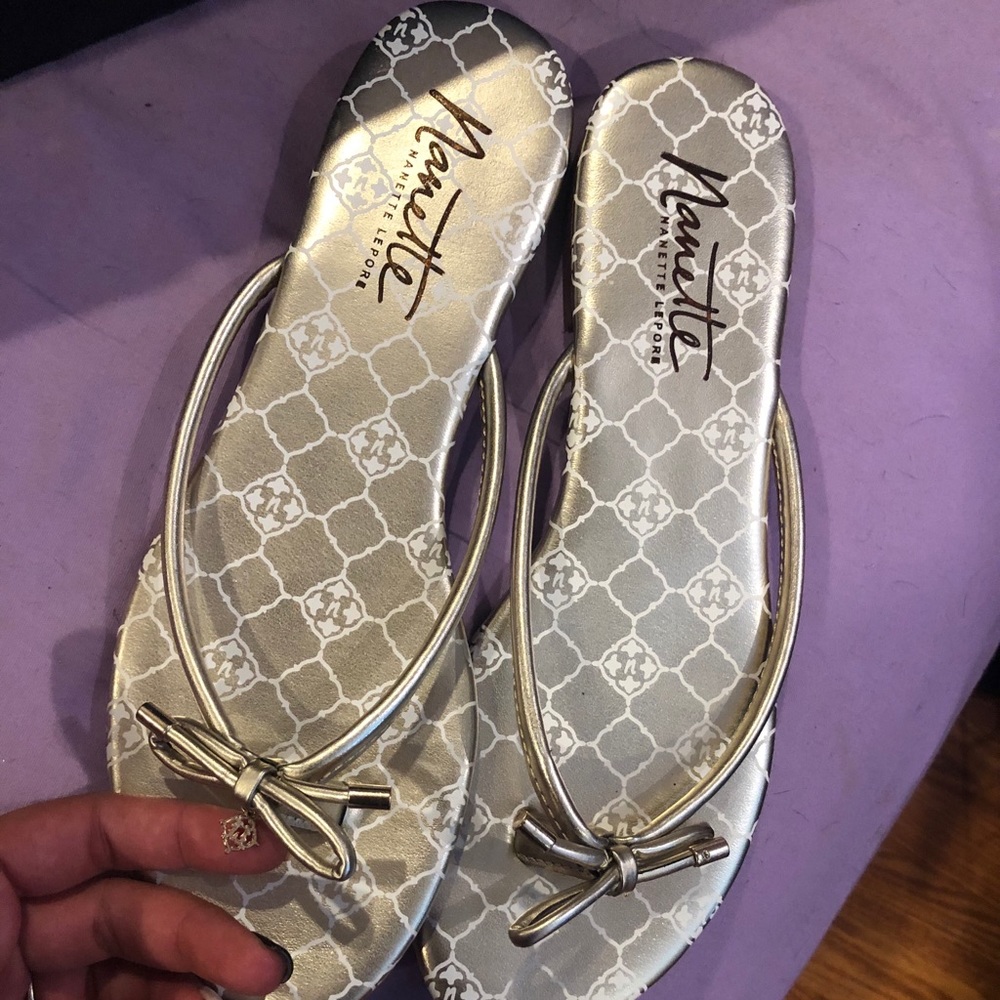 Nanette Lepore Gold Flip Flops